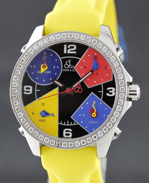 Jacob & Co Swiss Made Quartz Unisex Five Time Zone Diamond Watch
